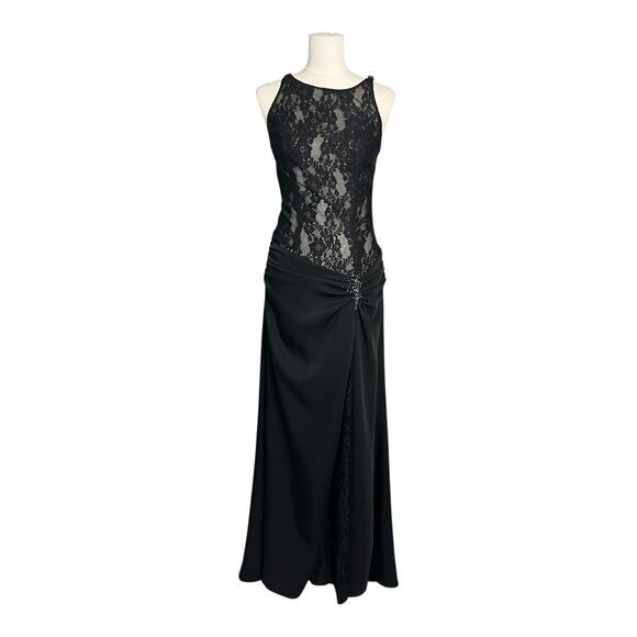 Saison Blanche Couture Black Sheer Lace Formal Dress Gown Black Tie S / M - Picture 4 of 12